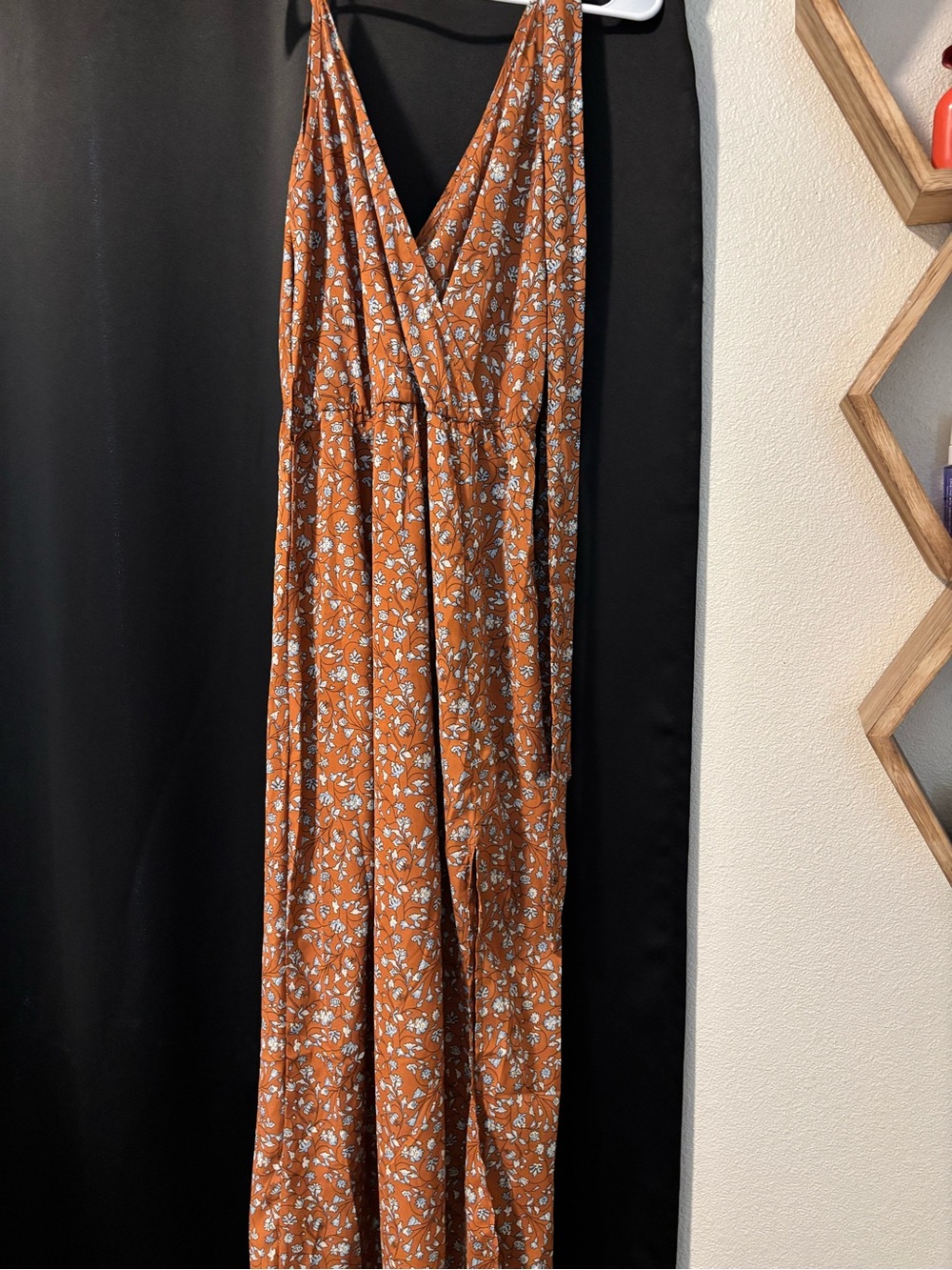 Rust Floral V-Neck Women's Maxi Dress